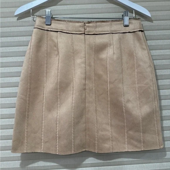 Tan Faux Suede Women's Skirt with Pockets - Picture 2 of 7